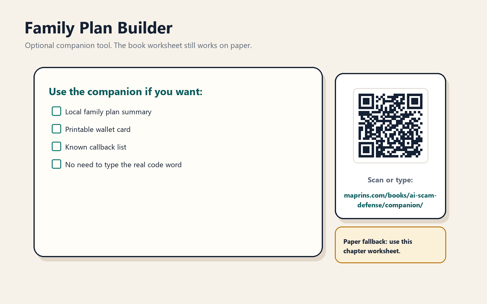 Family verification plan companion tool card.