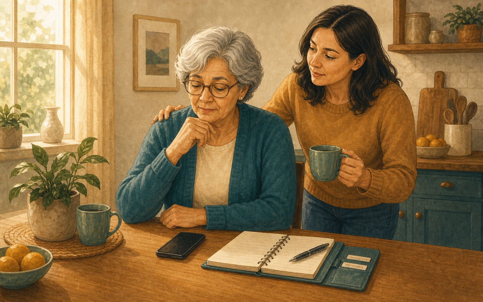 Family pausing before responding to an emergency message.